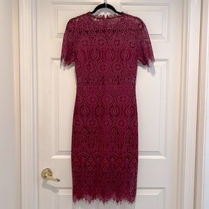 Eloquent fall spring or summer lace midi wedding guest in plum size medium